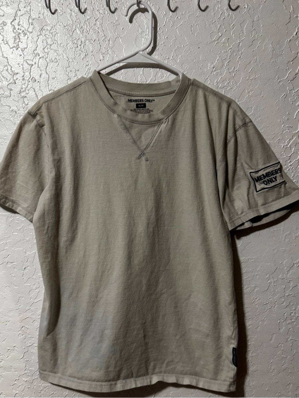 Members Only Mens Cream Beige Cotton V-Stitch Crew Neck T-Shirt